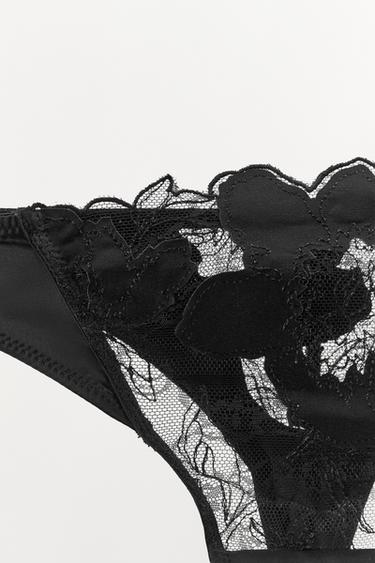 TANGA DENTELLE FLEURS - Noir de Zara - Image 5