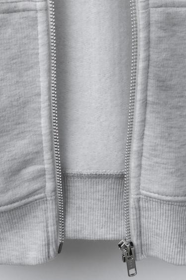 ZIP-UP HOODIE WITH SLOGAN PRINT - Grey marl by Zara - Image 3