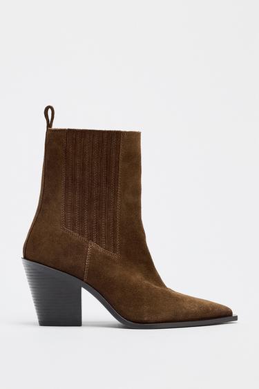 SPLIT SUEDE COWBOY ANKLE BOOTS - Brown by Zara - Image 0