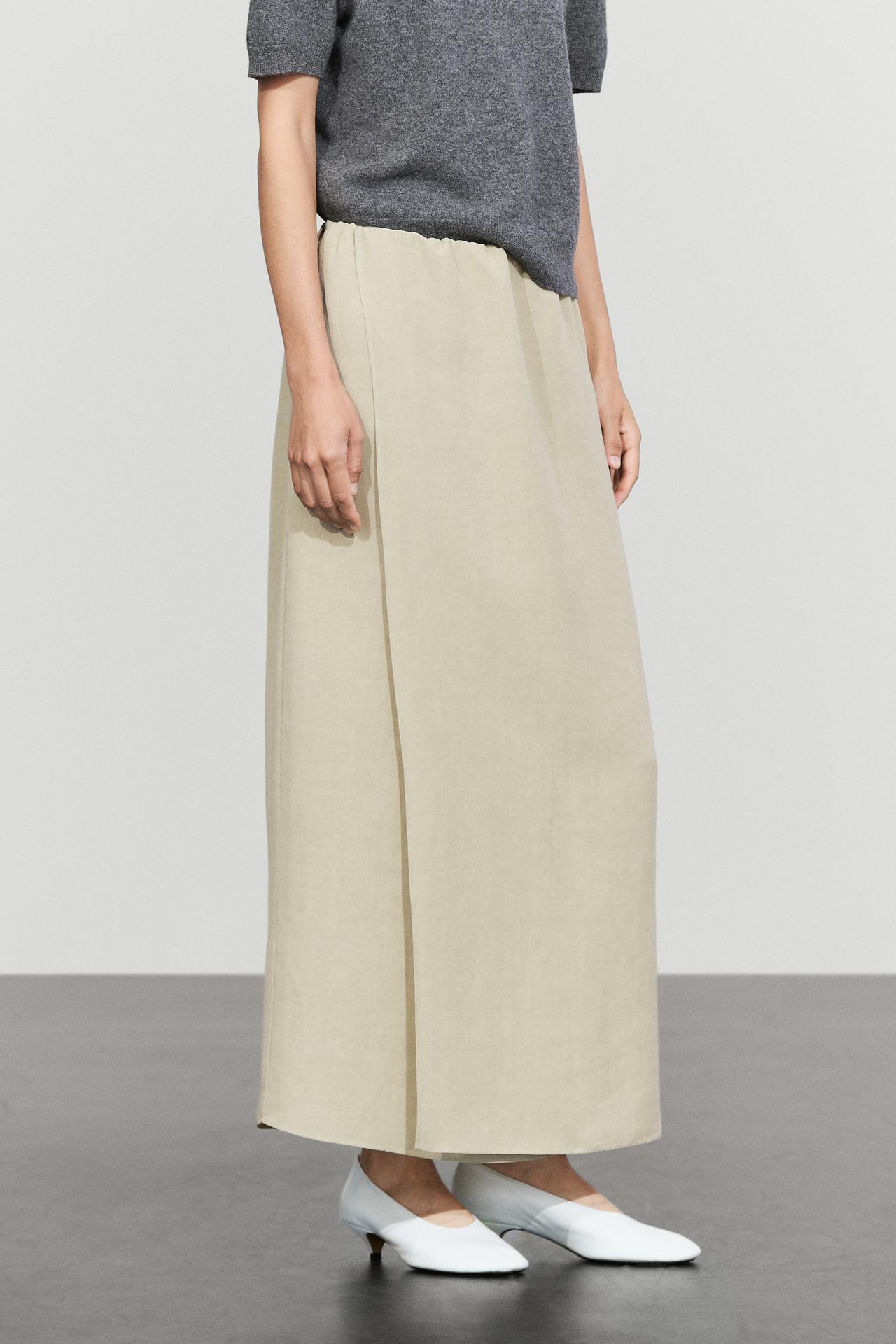 Double-layer midi skirt - STUDIO — Light khaki