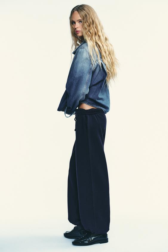 BASIC STRAIGHT-LEG PLUSH TROUSERS WITH ADJUSTABLE HEM - Navy blue by Zara - Image 4