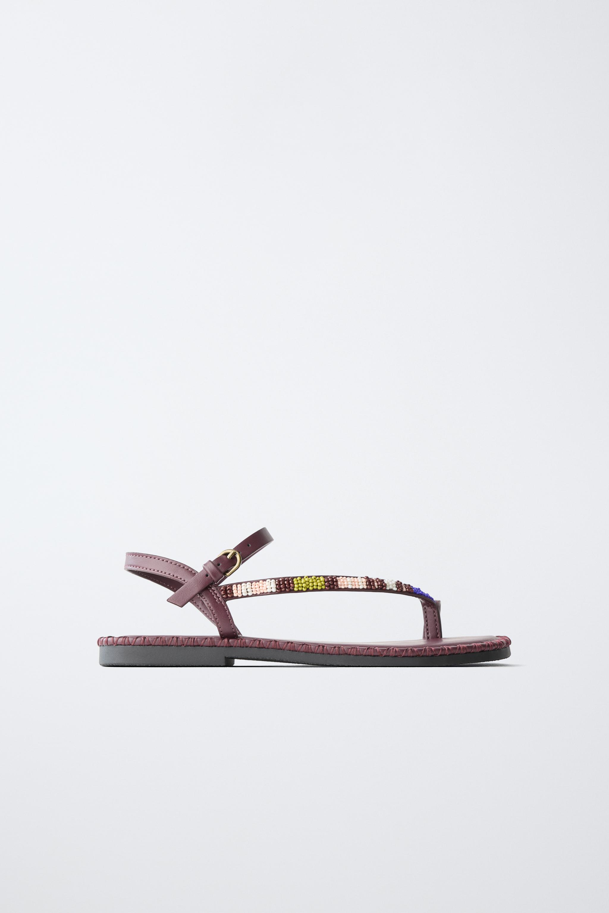 BEADED SANDALS — Burgundy Red