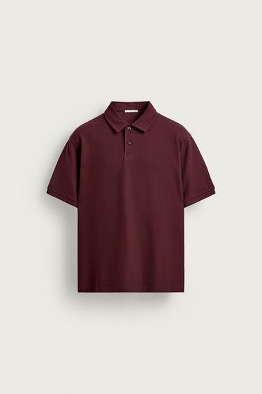 Zara REGULAR FIT TEXTURED POLO - Maroon