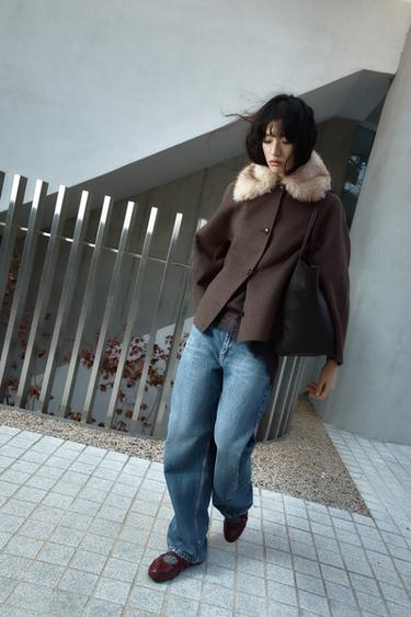 COAT WITH FAUX FUR COLLAR ZW COLLECTION - Ecru / Beige by Zara