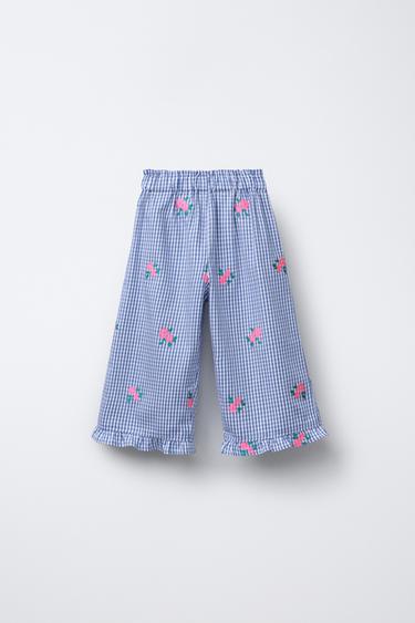 KARIERTE CULOTTE MIT BLUMENSTICKEREI - Blau von Zara - Bild 0