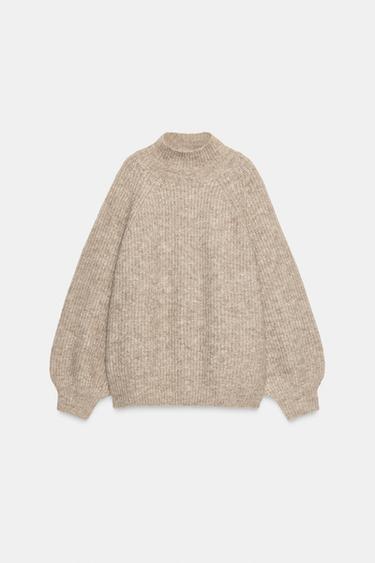 Zara WIDE SLEEVE KNIT JUMPER - taupe brown