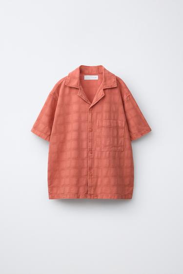 Zara TEXTURED PLAID SHIRT - Orange