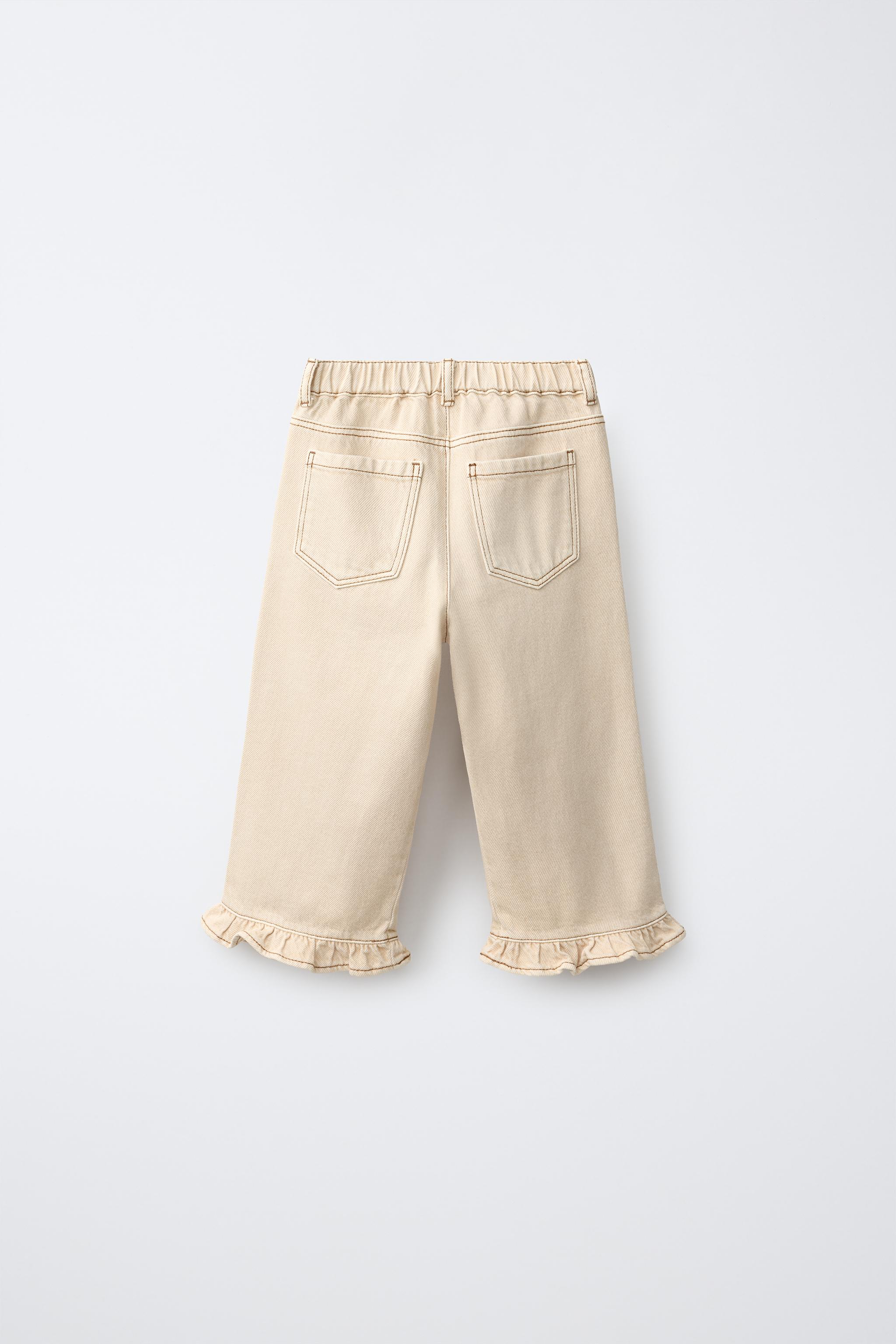 RUFFLED TWILL CULOTTES — Ecru