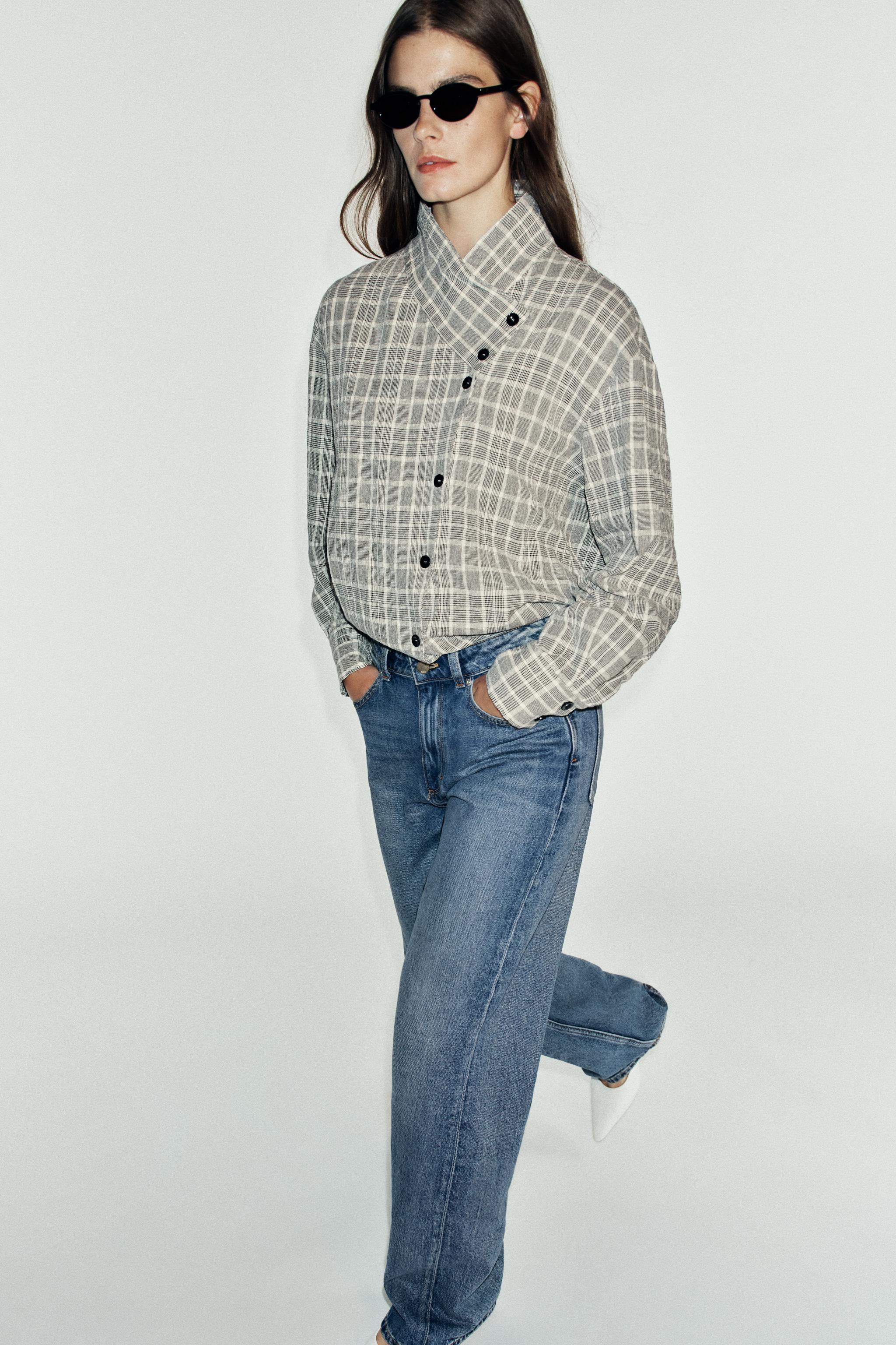 PLAID WRAP SHIRT — Black / Ecru