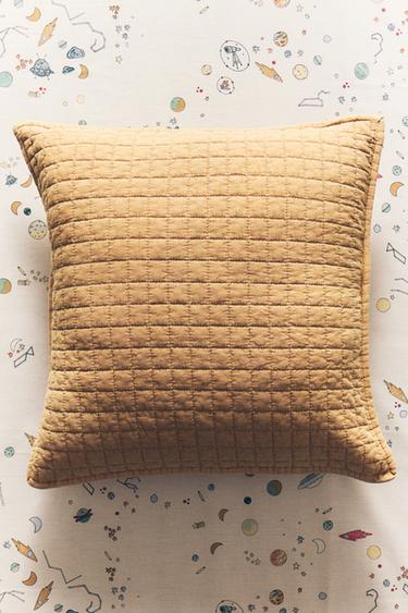 CHILDREN'S CHECK CUSHION COVER FOR QUILTS - Mustard by Zara - Image 5