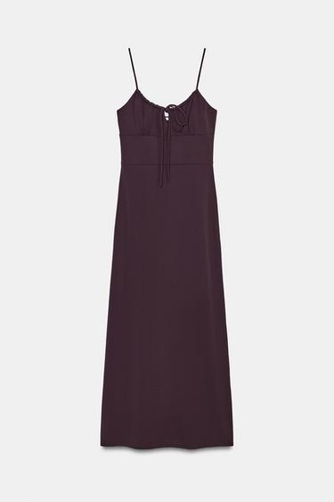 FLOWING STRAPPY MIDI DRESS - Dark aubergine by Zara