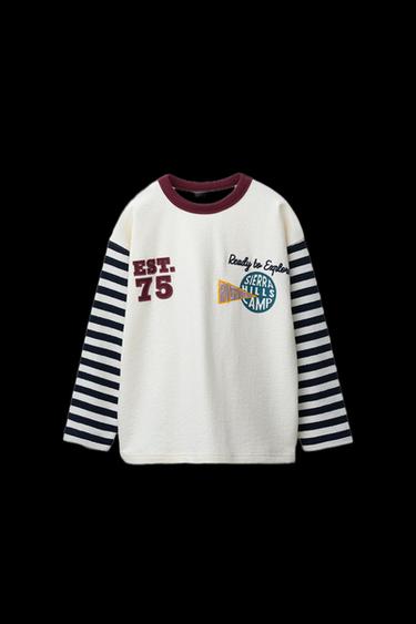 STRIPED SLEEVE STRUCTURE T-SHIRT - Ecru by Zara - Image 0