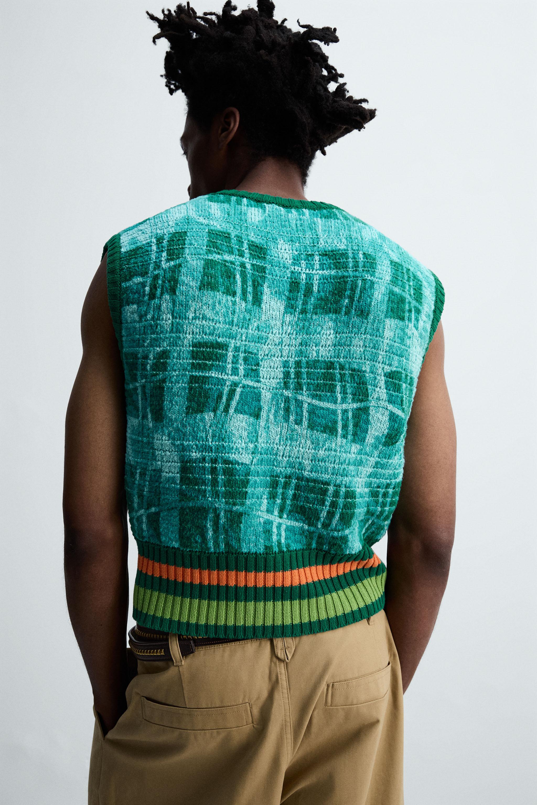 HERRINGBONE LONG ニットベスト カーキ色　オリーブ色 グラフィックプリントニットベスト © OTIS KWAME KYE QUAICOE