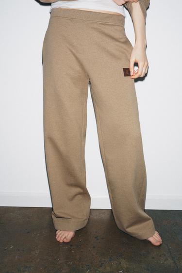 Zara WIDE PLUSH PANTS - taupe brown