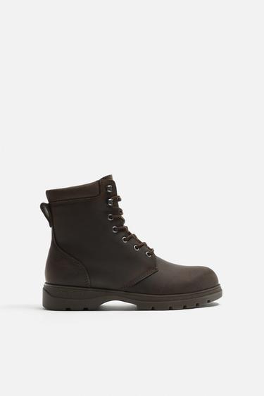 LEATHER LACE-UP BOOTS - Brown by Zara - Image 0
