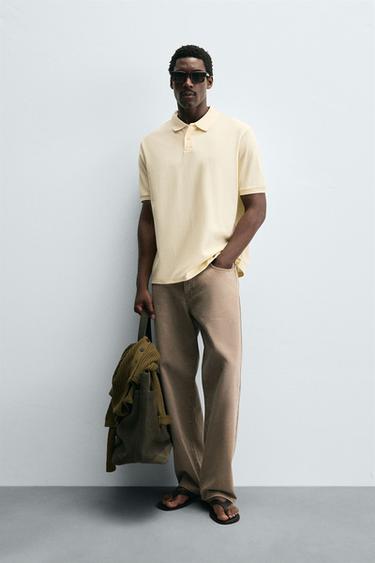 POLO LAVADO ESTRUCTURA PIQUÉ - Amarillo pastel de Zara - Imagen 0