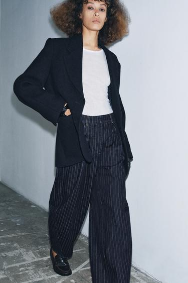 ZW COLLECTION MID-WAIST STRIPED BALLOON JEANS - Blue by Zara - Image 0