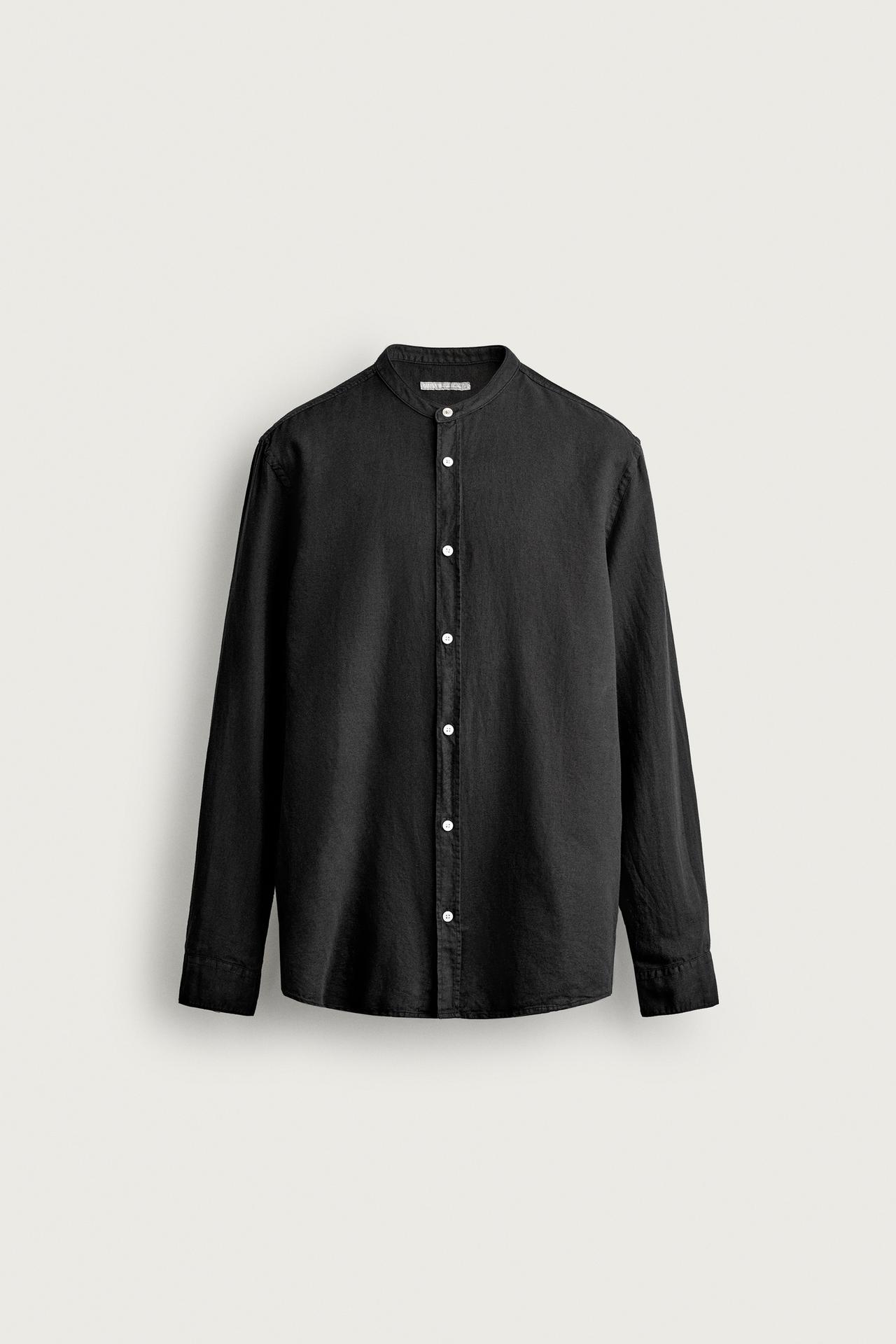 LINEN COTTON RELAXED FIT SHIRT — Black