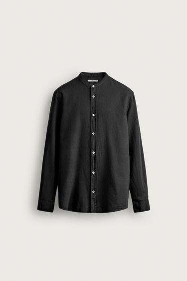 RELAXED FIT LINEN/COTTON SHIRT - Black by Zara