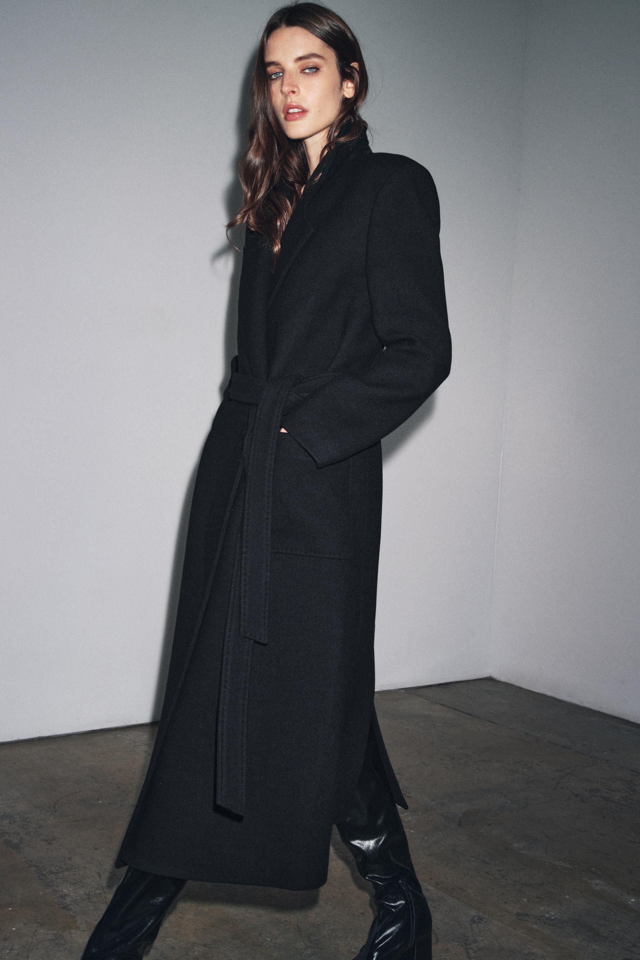 ZARA 黒 ウールコート EU 42 ZW COLLECTION ウールブレンドコート - ブラック | ZARA Japan