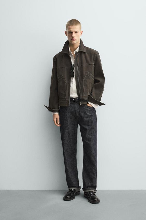 WASHED EFFECT TOPSTITCHING JACKET