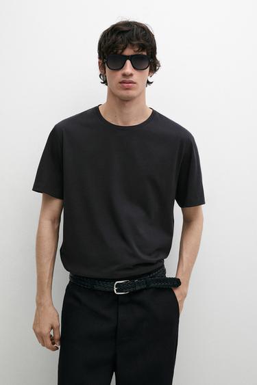 Zara 100% cotton T-shirt with shoulder detail - Charcoal gray