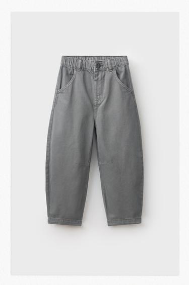 FLOWING TWILL BALLOON TROUSERS - Grey / Natural by Zara
