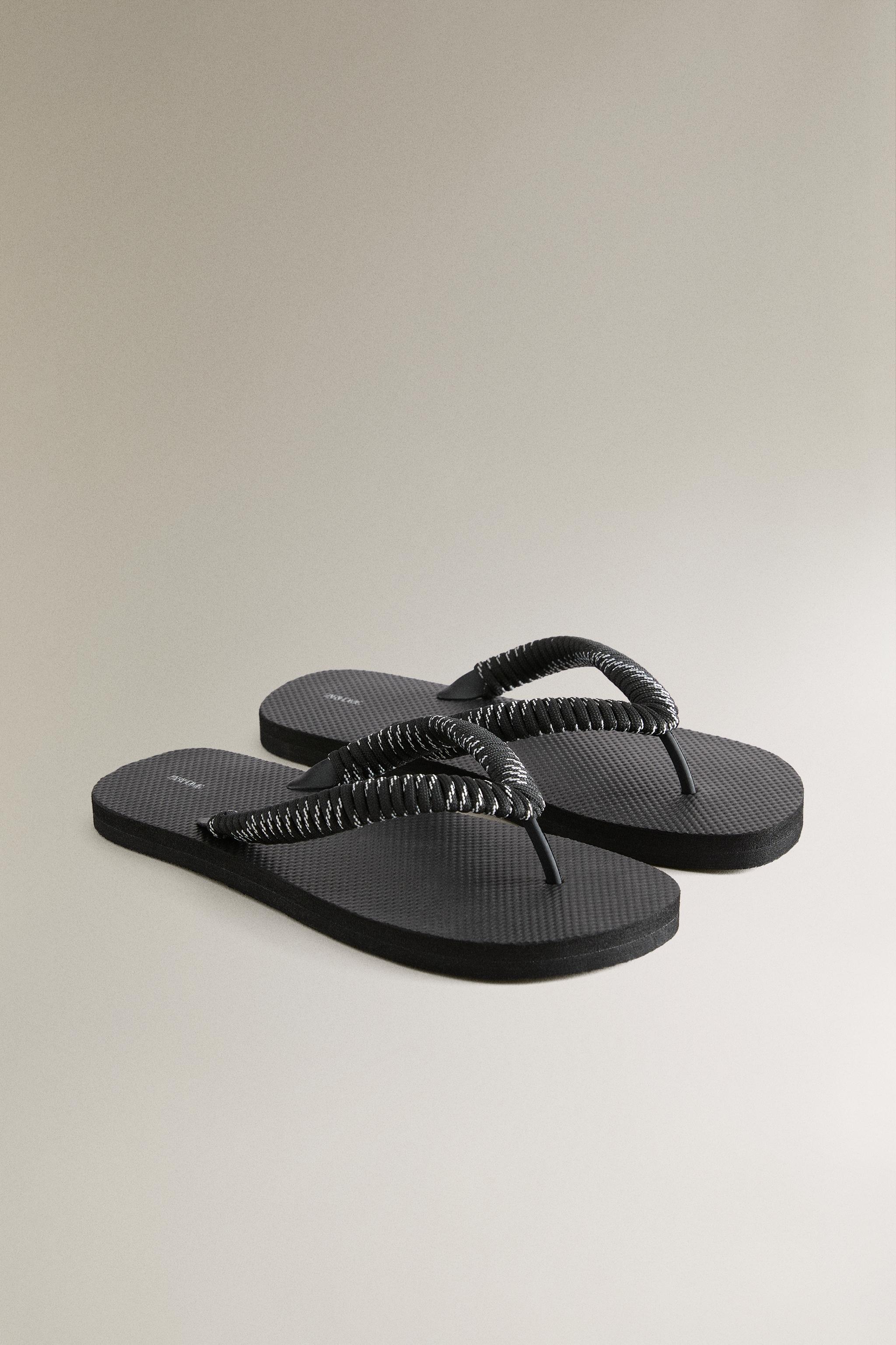 TOE-POST LACE-UP SANDALS — Black