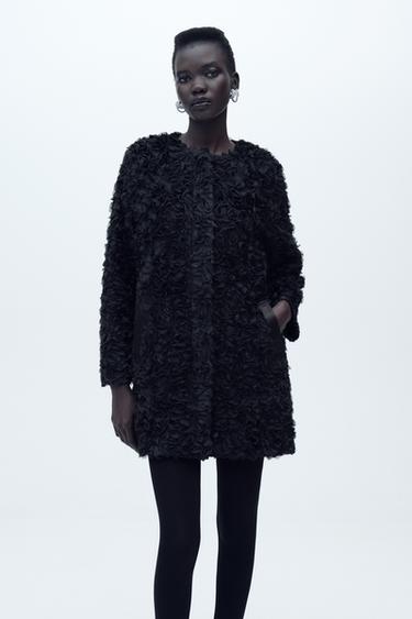 Zara TEXTURED COMBINATION COAT - Black