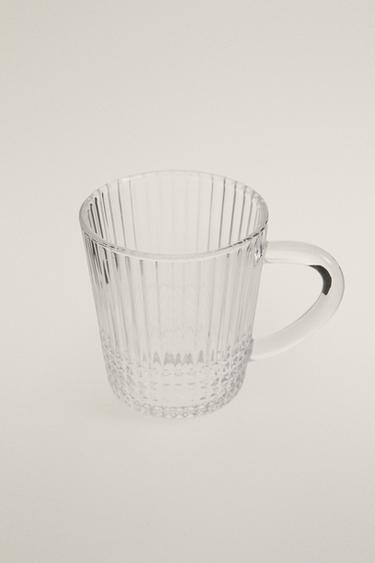 GLASS MUG WITH A RAISED GEOMETRIC DESIGN — Transparent 3