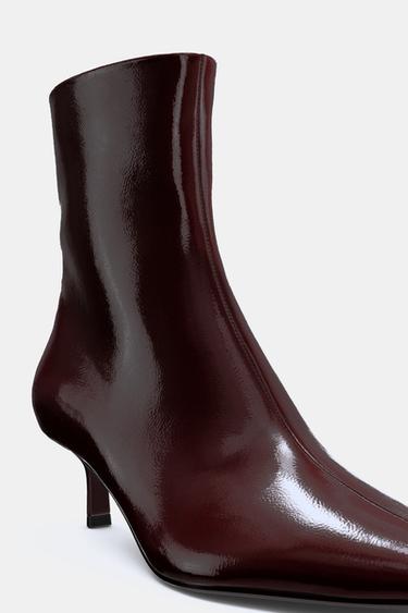 FAUX-PATENT KITTEN HEEL ANKLE BOOTS - Burgundy Red by Zara - Image 7