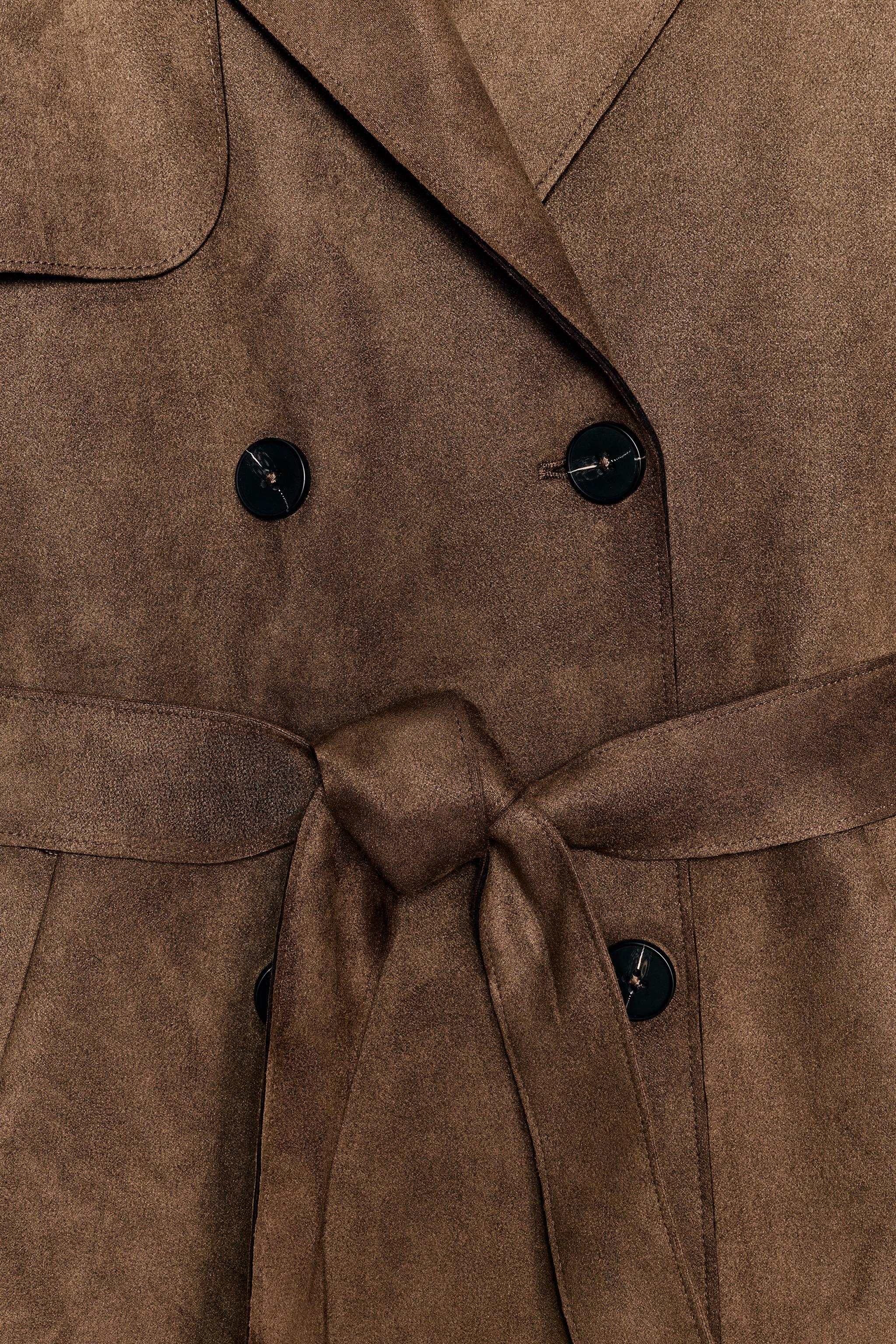 LONG SUEDE EFFECT BELTED TRENCH COAT