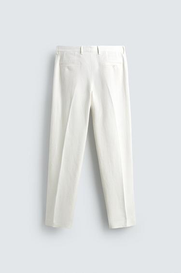 100% LINEN PLEATED SUIT TROUSERS - White by Zara - Image 5