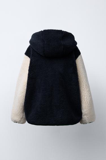 BLOUSON EFFET MOUTON À CAPUCHE COLOR BLOCK - Multicolore de Zara - Image 3