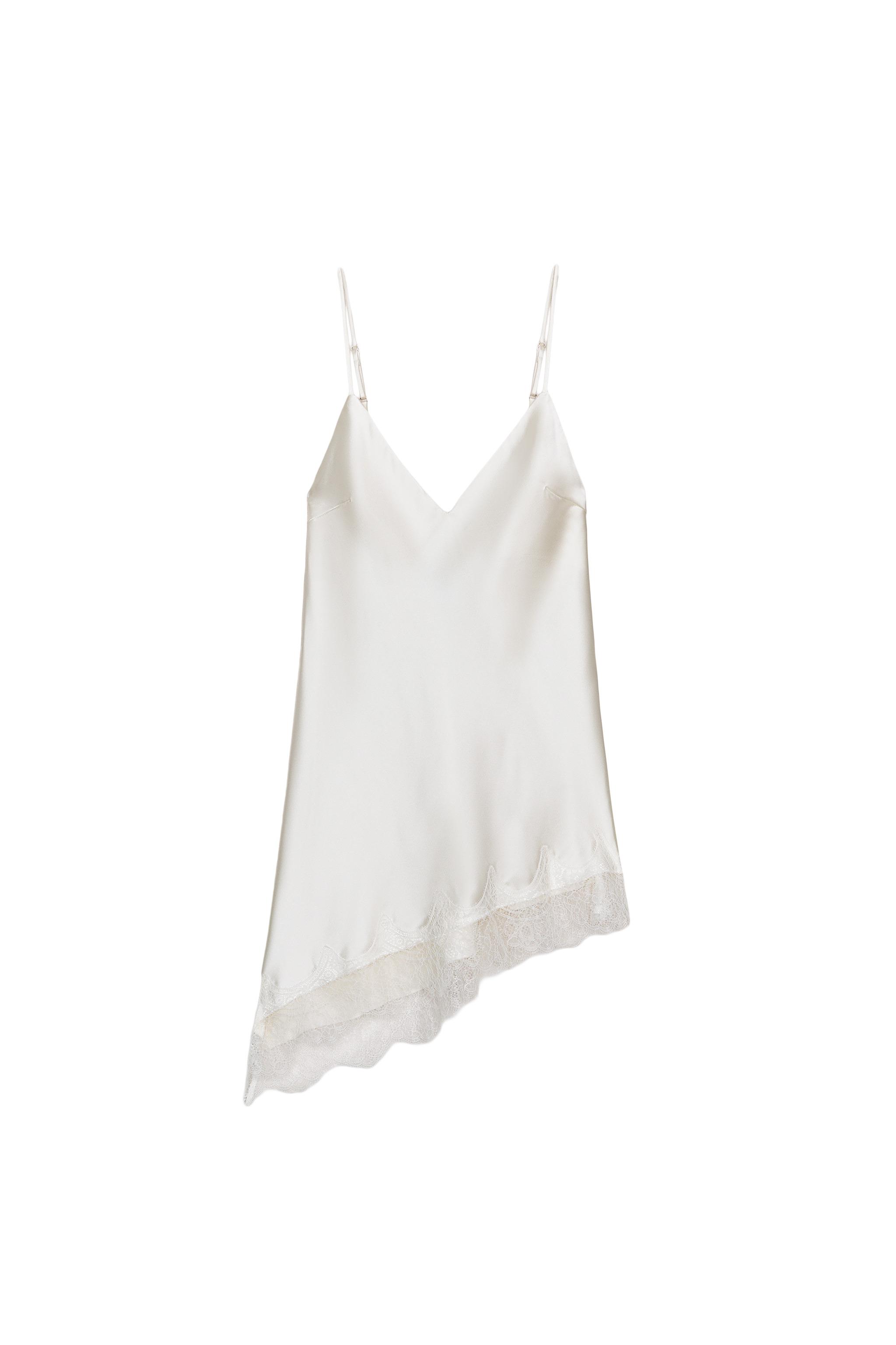 LACE-TRIMMED SATIN CAMISOLE TOP - Oyster-white | ZARA South Africa