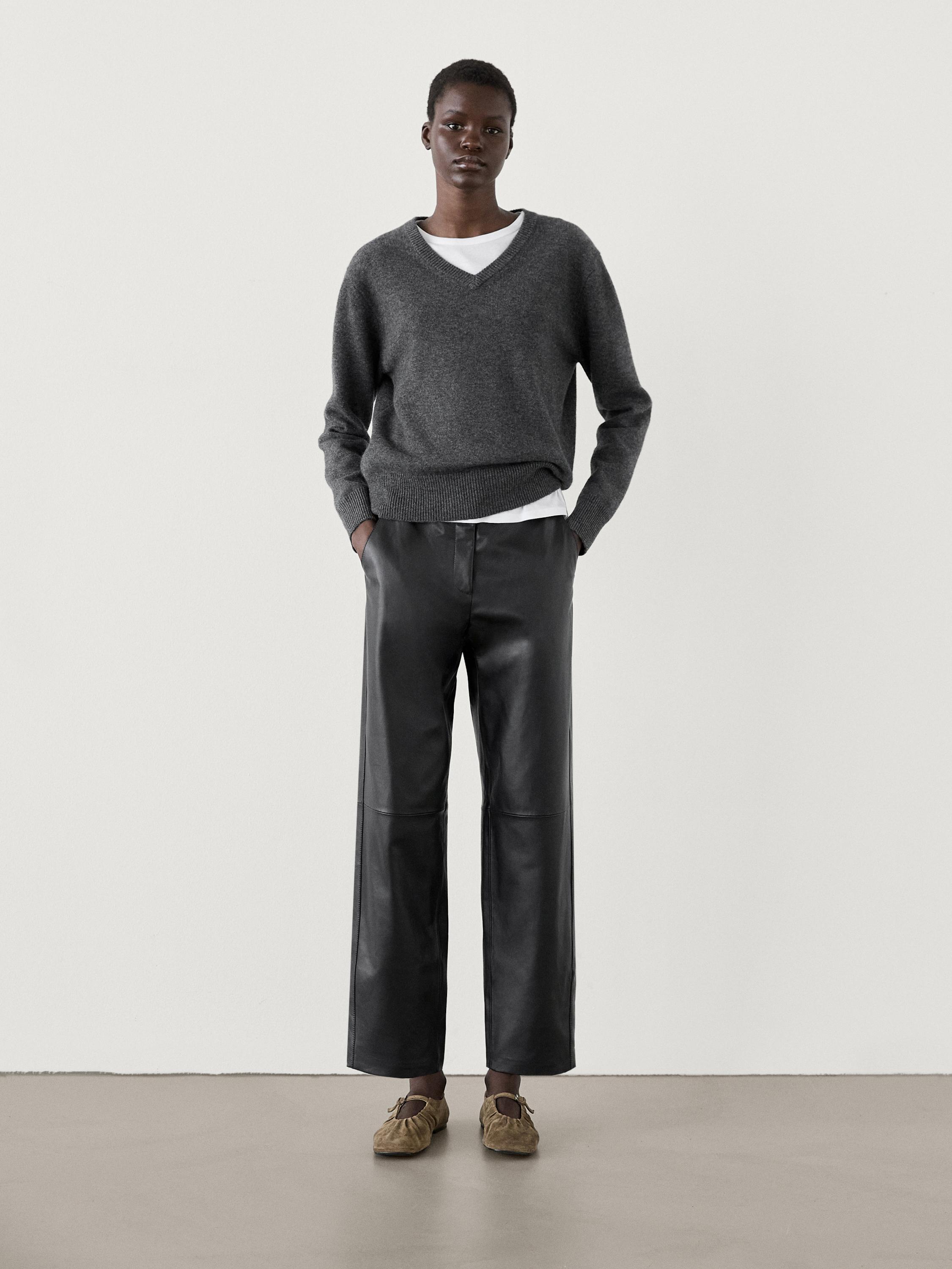 Nappa leather trousers with seam details Black ZARA Canada