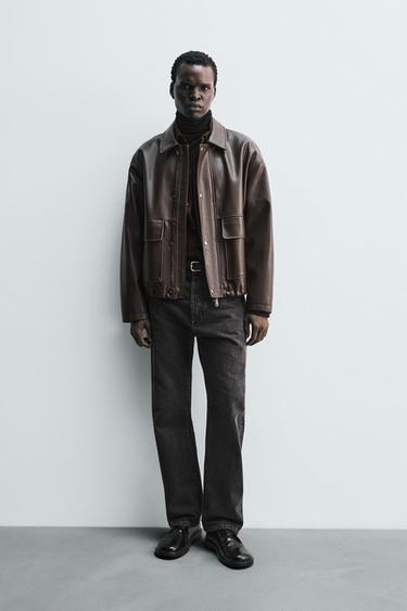 RELAXED FIT FAUX LEATHER JACKET - Dark brown by Zara