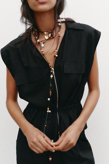TOP SAFARI COM CINTO DE LINHO - Preto da Zara