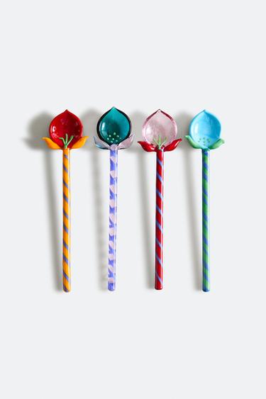 SET OF FLORAL GLASS DESSERT SPOONS (SET OF 4) - striped by Zara