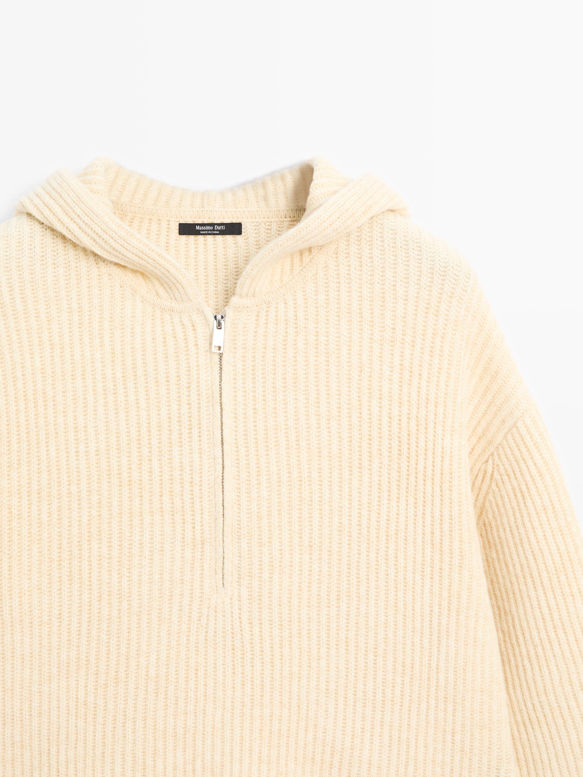 Wool blend sweater with hood detail