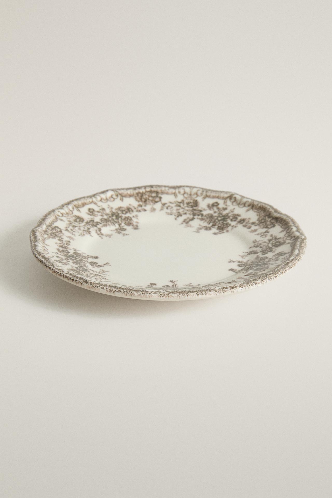 FLORAL EARTHENWARE SIDE PLATE — Brown