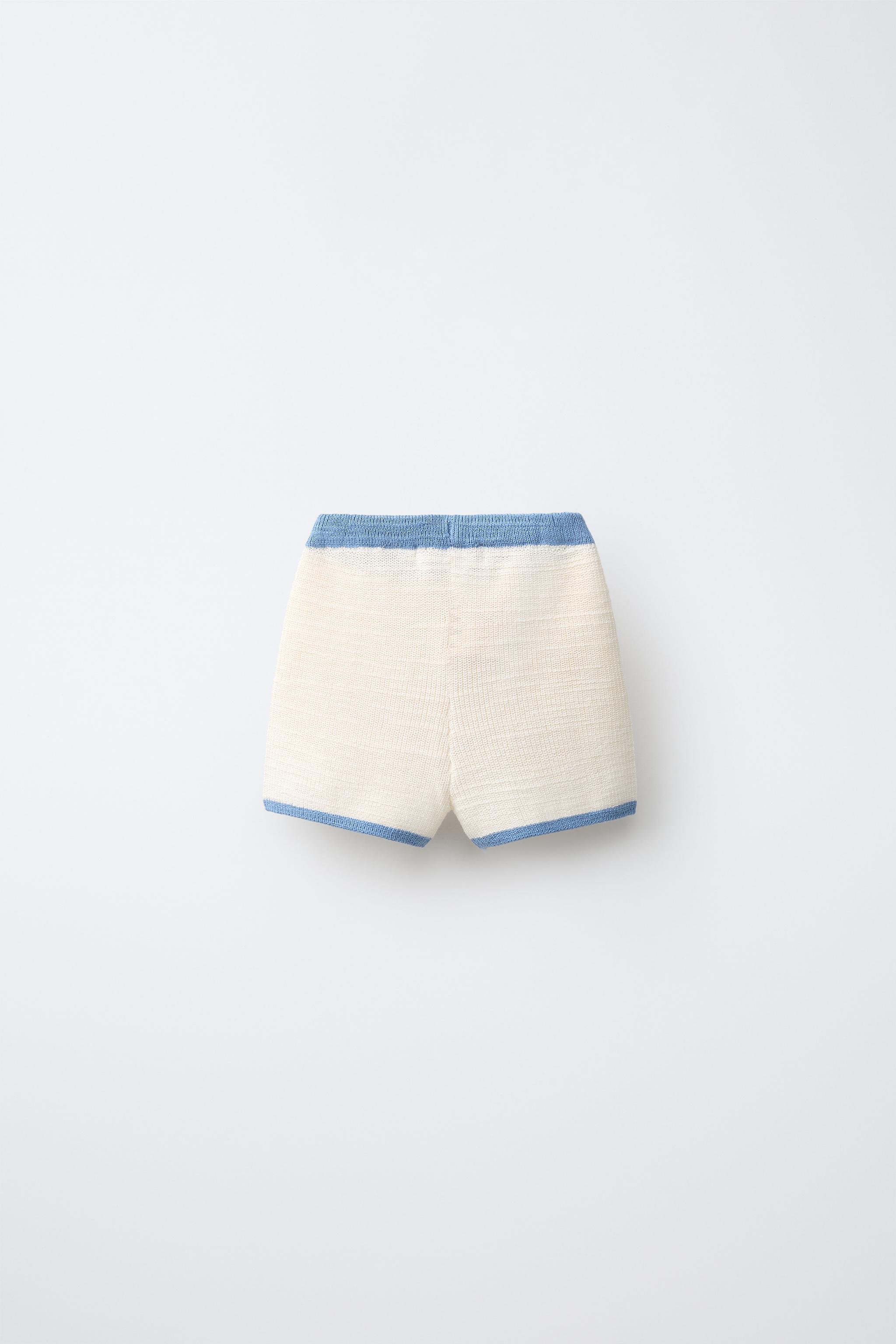 CONTRAST KNIT SHORTS — Ecru