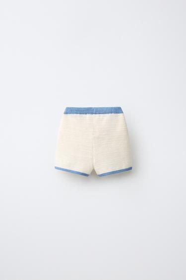 SHORT EN MAILLE CONTRASTÉE - Écru de Zara - Image 1