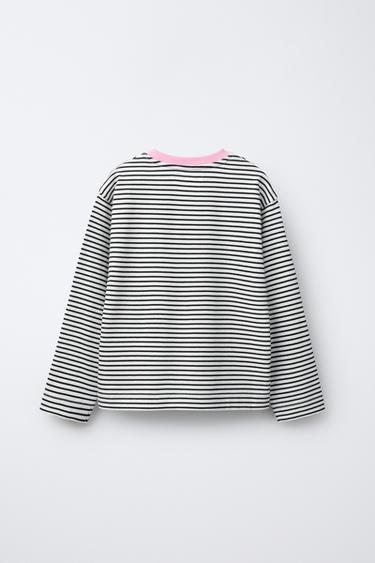 T-SHIRT À RAYURES AVEC CŒUR BRODÉ - Rayures de Zara - Image 1