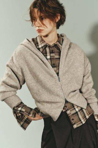 Zara WOOL HOODED SWEATSHIRT - Beige