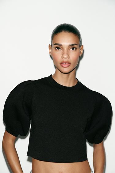PUFF SLEEVE KNIT TOP - Black by Zara