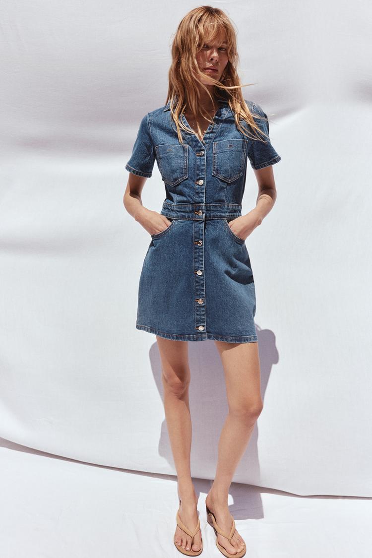 Zara Vestido Tejano Mujer VESTIDO HALTER DENIM TRF Marino ZARA España