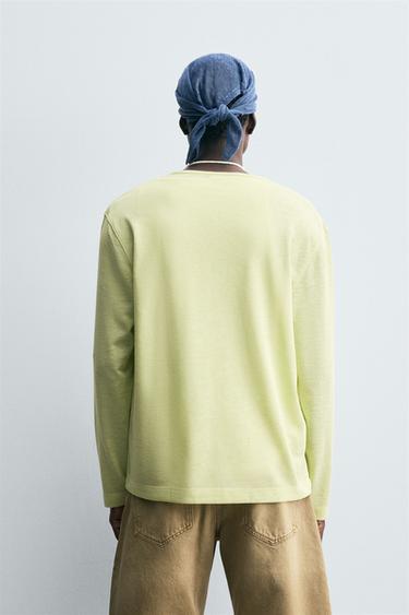 LIGHTWEIGHT BUTTON-NECK T-SHIRT - washed green by Zara - Image 2