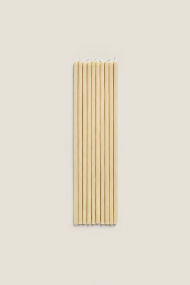 SET OF DECORATIVE CYLINDRICAL THIN TAPER CANDLES (SET OF 10) — Ecru 1