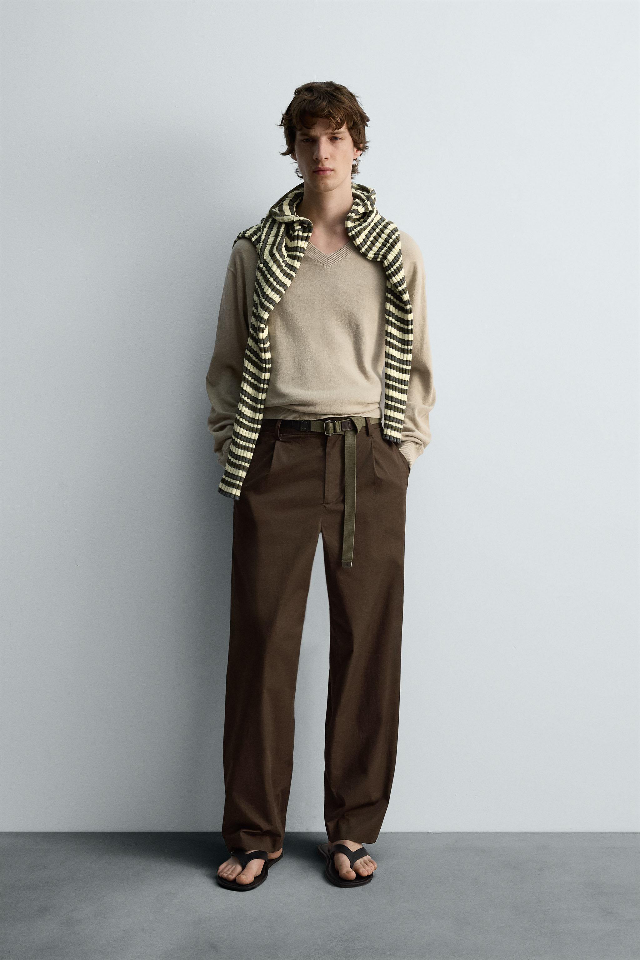 LIMITED EDITION CHINO TROUSERS WITH PLEATS - Brown | ZARA